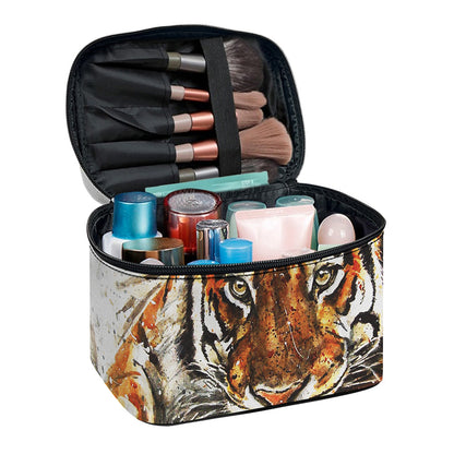 Watercolor Tiger Print Travel Makeup Bag