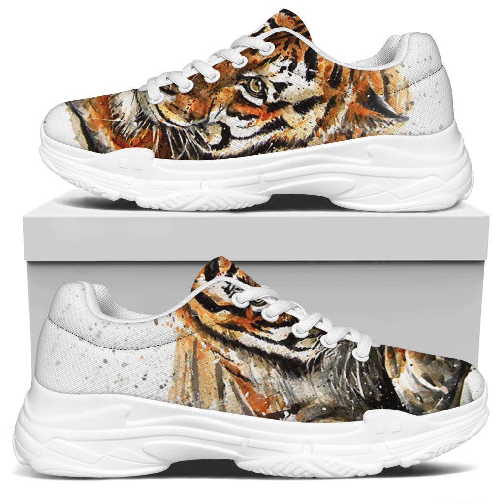 Watercolor Tiger Print White Chunky Shoes