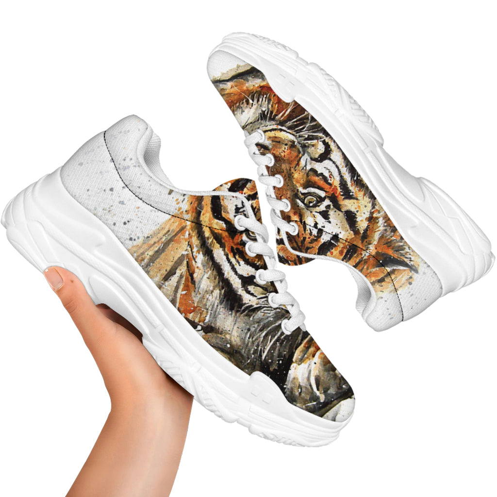 Watercolor Tiger Print White Chunky Shoes