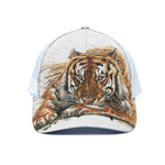 Watercolor Tiger Print White Mesh Trucker Cap
