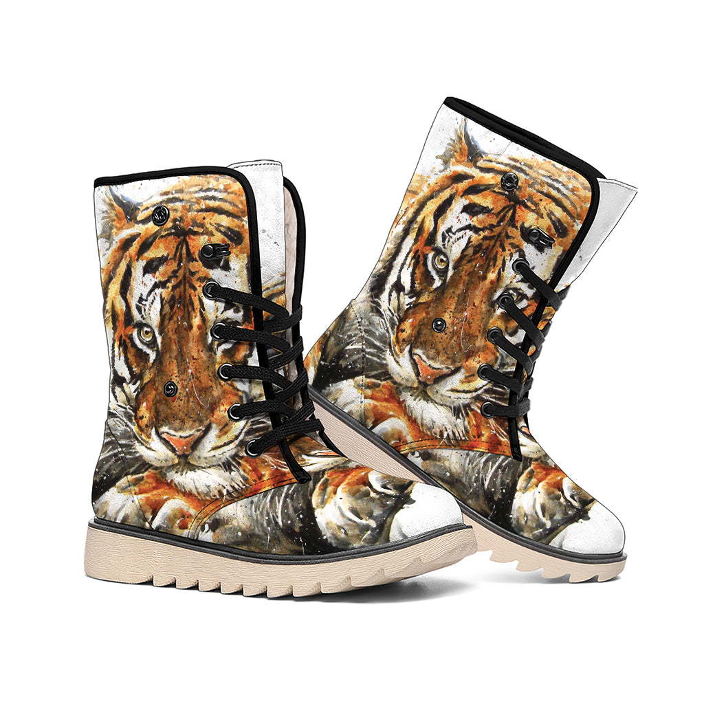 Watercolor Tiger Print Winter Boots