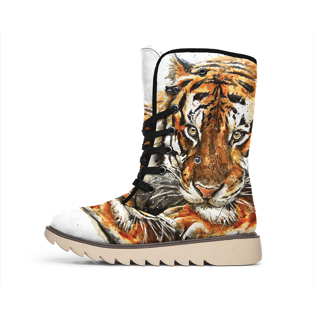 Watercolor Tiger Print Winter Boots