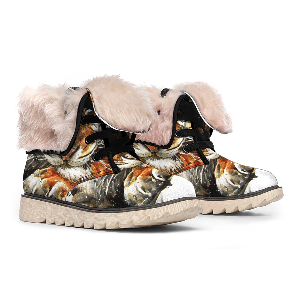 Watercolor Tiger Print Winter Boots