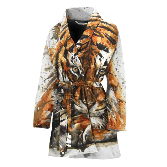 Watercolor Tiger Print Women's Bathrobe