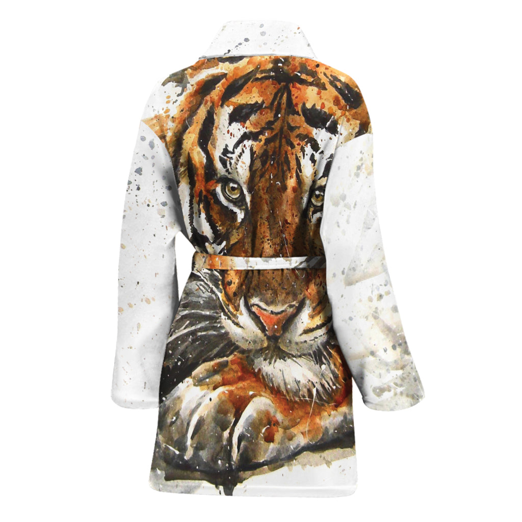 Watercolor Tiger Print Women's Bathrobe