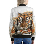 Watercolor Tiger Print Women's Bomber Jacket