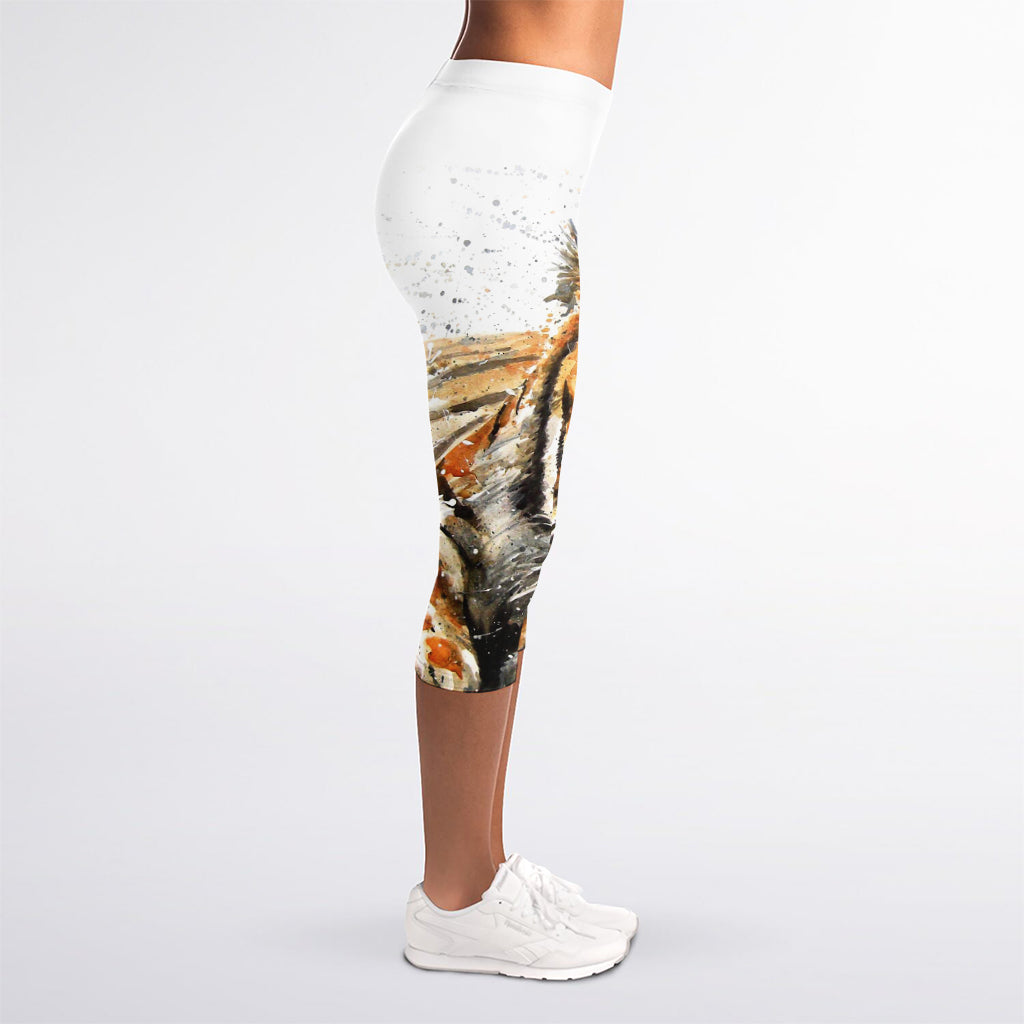 Watercolor Tiger Print Women's Capri Leggings