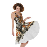 Watercolor Tiger Print Women's Sleeveless Dress