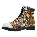 Watercolor Tiger Print Padded Collar Lace Up Boots