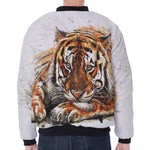 Watercolor Tiger Print Zip Sleeve Bomber Jacket