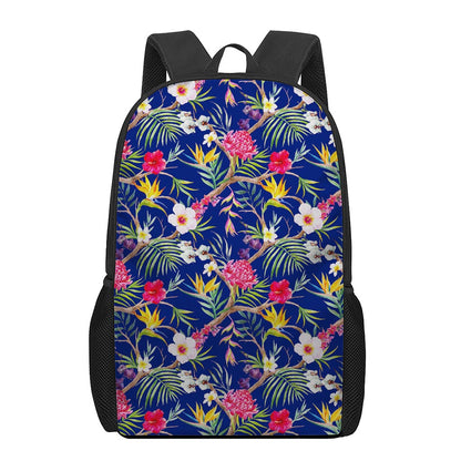 Watercolor Tropical Flower Pattern Print 17 Inch Backpack