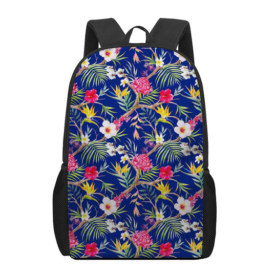 Watercolor Tropical Flower Pattern Print 17 Inch Backpack
