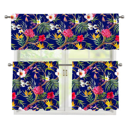 Watercolor Tropical Flower Pattern Print 3 Piece Kitchen Curtains