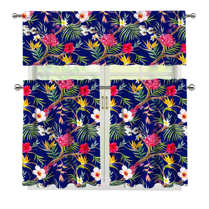 Watercolor Tropical Flower Pattern Print 3 Piece Kitchen Curtains