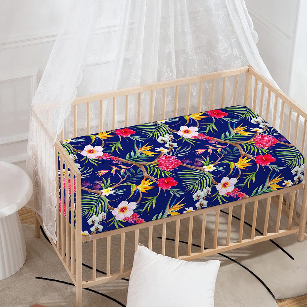 Watercolor Tropical Flower Pattern Print Baby Crib Sheet