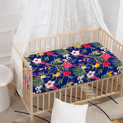 Watercolor Tropical Flower Pattern Print Baby Crib Sheet