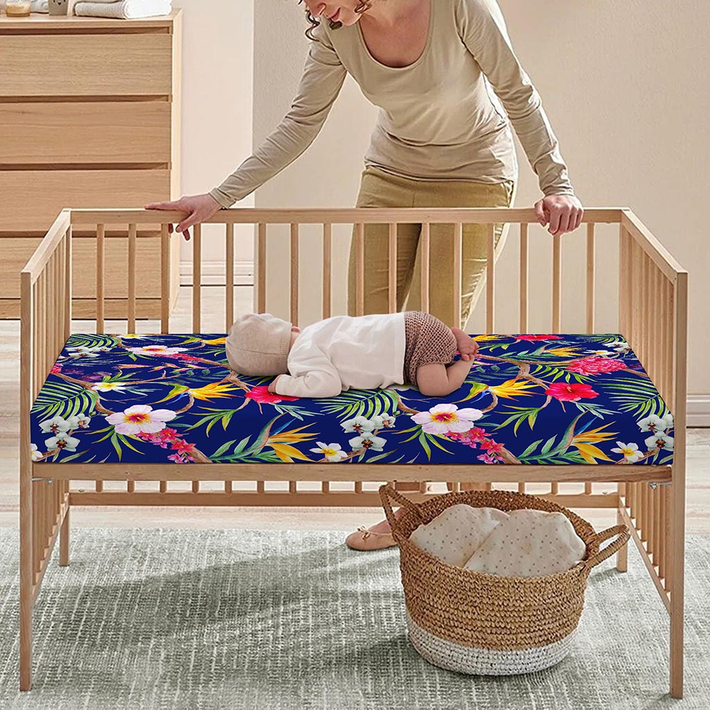 Watercolor Tropical Flower Pattern Print Baby Crib Sheet