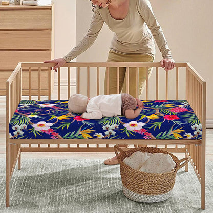 Watercolor Tropical Flower Pattern Print Baby Crib Sheet
