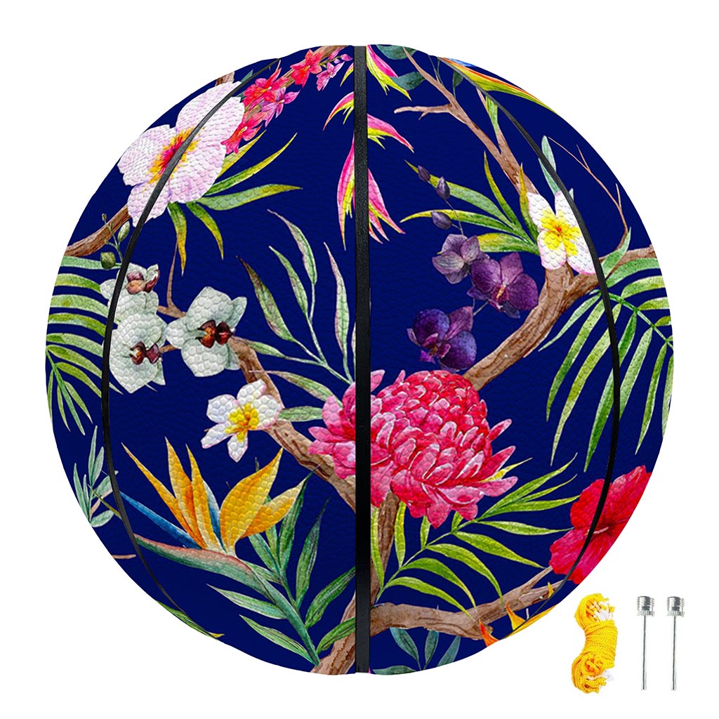 Watercolor Tropical Flower Pattern Print Basketball