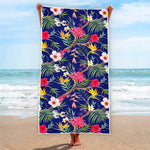 Watercolor Tropical Flower Pattern Print Beach Towel