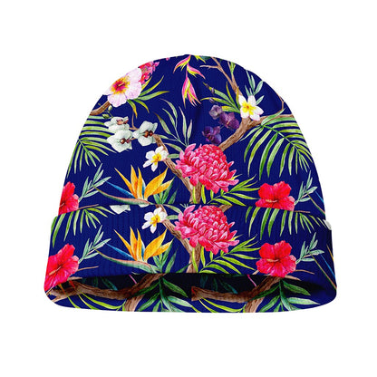 Watercolor Tropical Flower Pattern Print Beanie