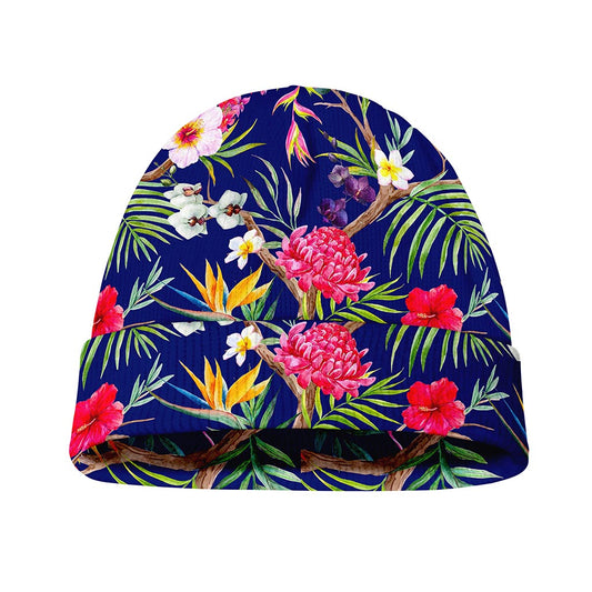 Watercolor Tropical Flower Pattern Print Beanie