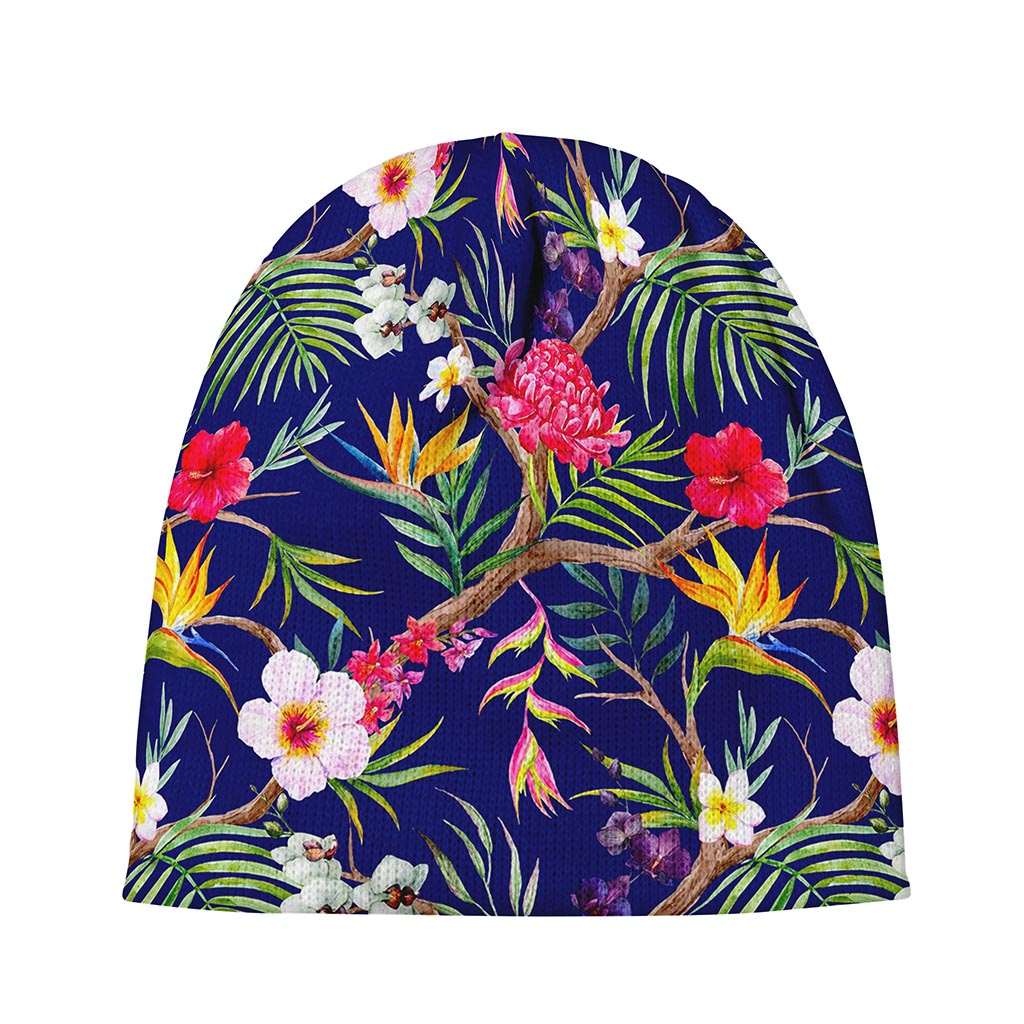 Watercolor Tropical Flower Pattern Print Beanie