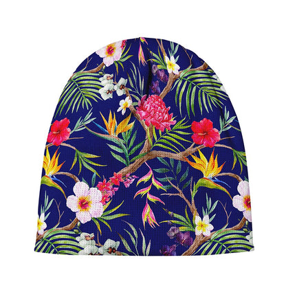 Watercolor Tropical Flower Pattern Print Beanie