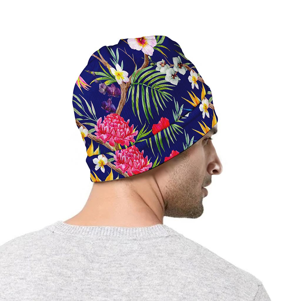 Watercolor Tropical Flower Pattern Print Beanie
