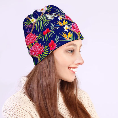 Watercolor Tropical Flower Pattern Print Beanie