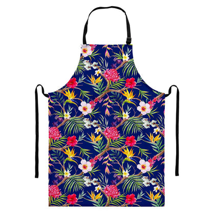 Watercolor Tropical Flower Pattern Print Bib Apron With Pocket