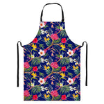 Watercolor Tropical Flower Pattern Print Bib Apron With Pocket