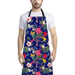 Watercolor Tropical Flower Pattern Print Bib Apron With Pocket