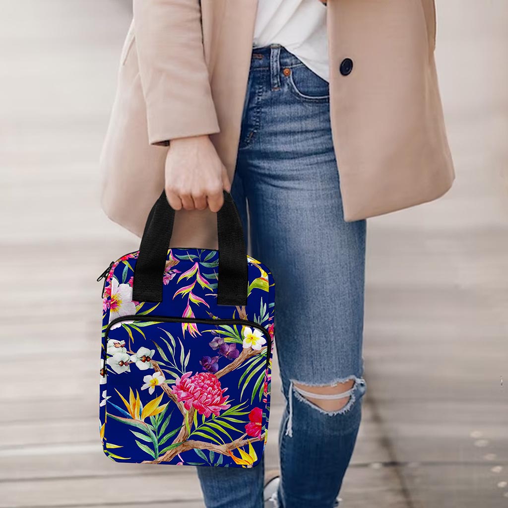 Watercolor Tropical Flower Pattern Print Bible Tote Bag