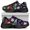 Watercolor Tropical Flower Pattern Print Black Chunky Shoes