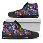 Watercolor Tropical Flower Pattern Print Black High Top Sneakers