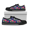 Watercolor Tropical Flower Pattern Print Black Low Top Sneakers