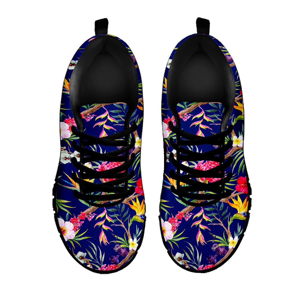 Watercolor Tropical Flower Pattern Print Black Running Shoes