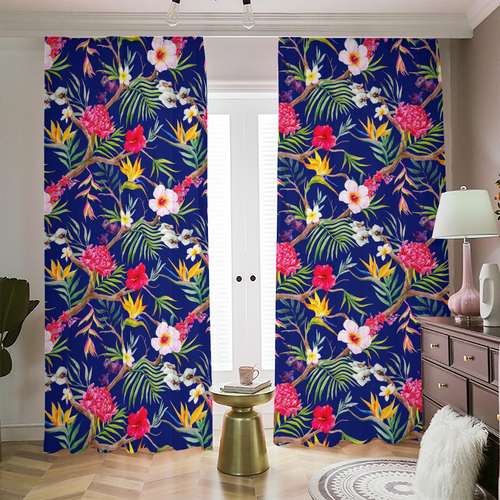 Watercolor Tropical Flower Pattern Print Blackout Pencil Pleat Curtains