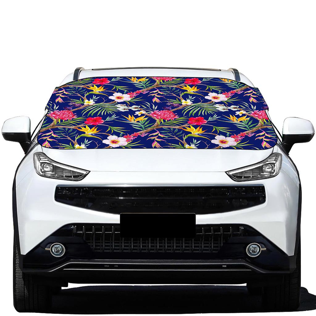 Watercolor Tropical Flower Pattern Print Car Windshield Snow Cover