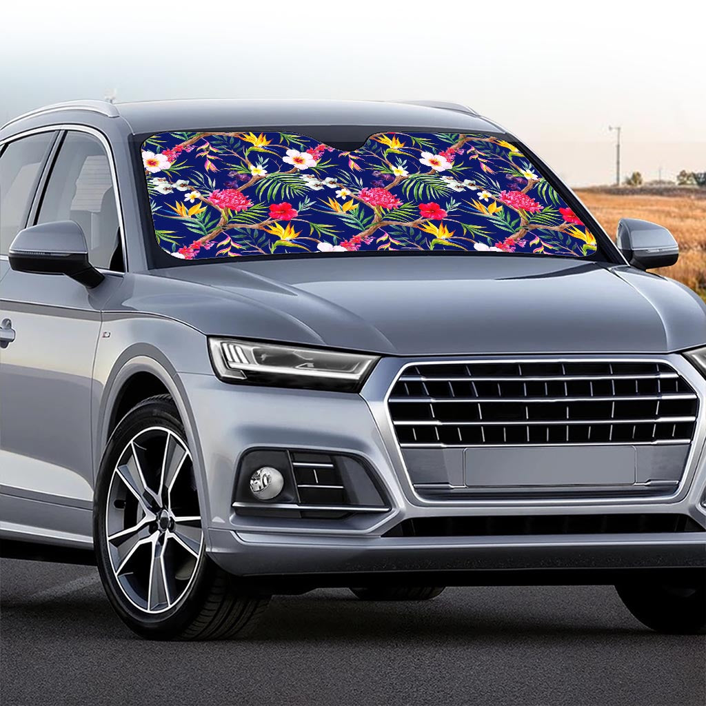 Watercolor Tropical Flower Pattern Print Car Windshield Sun Shade
