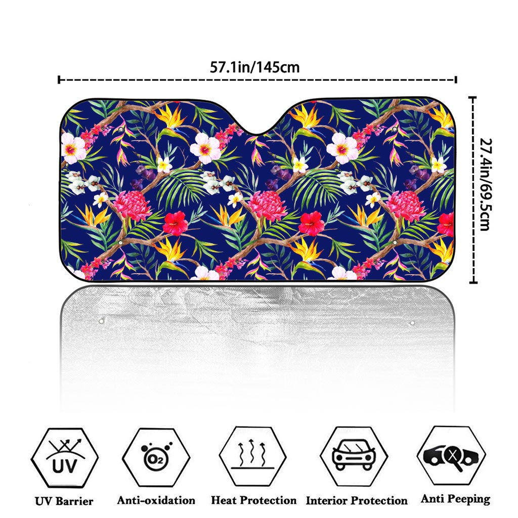 Watercolor Tropical Flower Pattern Print Car Windshield Sun Shade