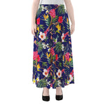 Watercolor Tropical Flower Pattern Print Chiffon Maxi Skirt