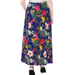 Watercolor Tropical Flower Pattern Print Chiffon Maxi Skirt