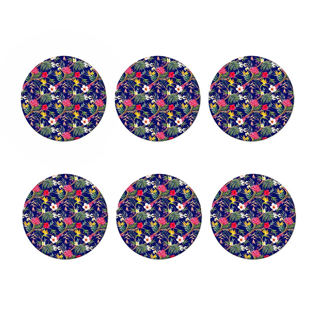 Watercolor Tropical Flower Pattern Print Coaster Set