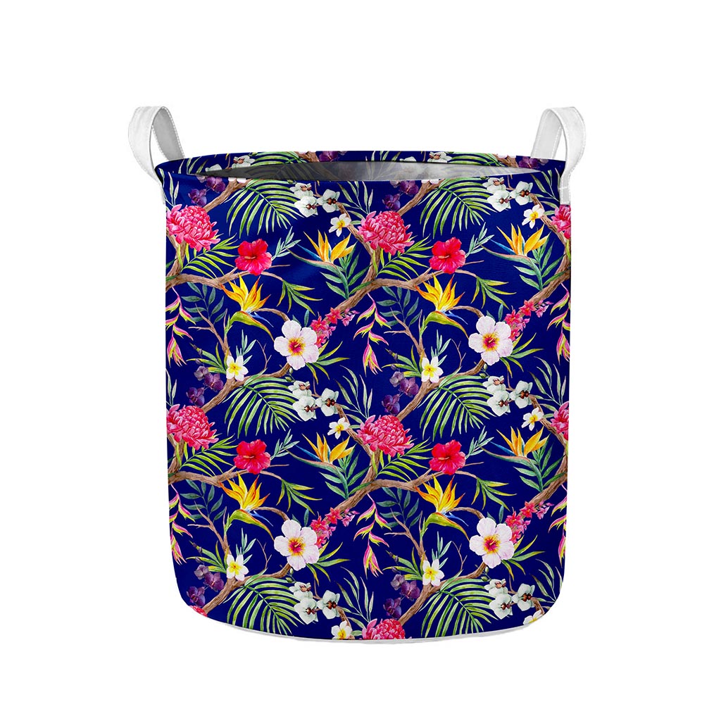 Watercolor Tropical Flower Pattern Print Collapsible Laundry Basket