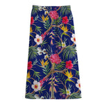 Watercolor Tropical Flower Pattern Print Cotton Front Slit Maxi Skirt