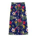 Watercolor Tropical Flower Pattern Print Cotton Front Slit Maxi Skirt