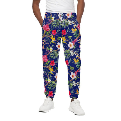 Watercolor Tropical Flower Pattern Print Cotton Pants