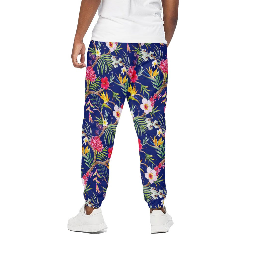 Watercolor Tropical Flower Pattern Print Cotton Pants